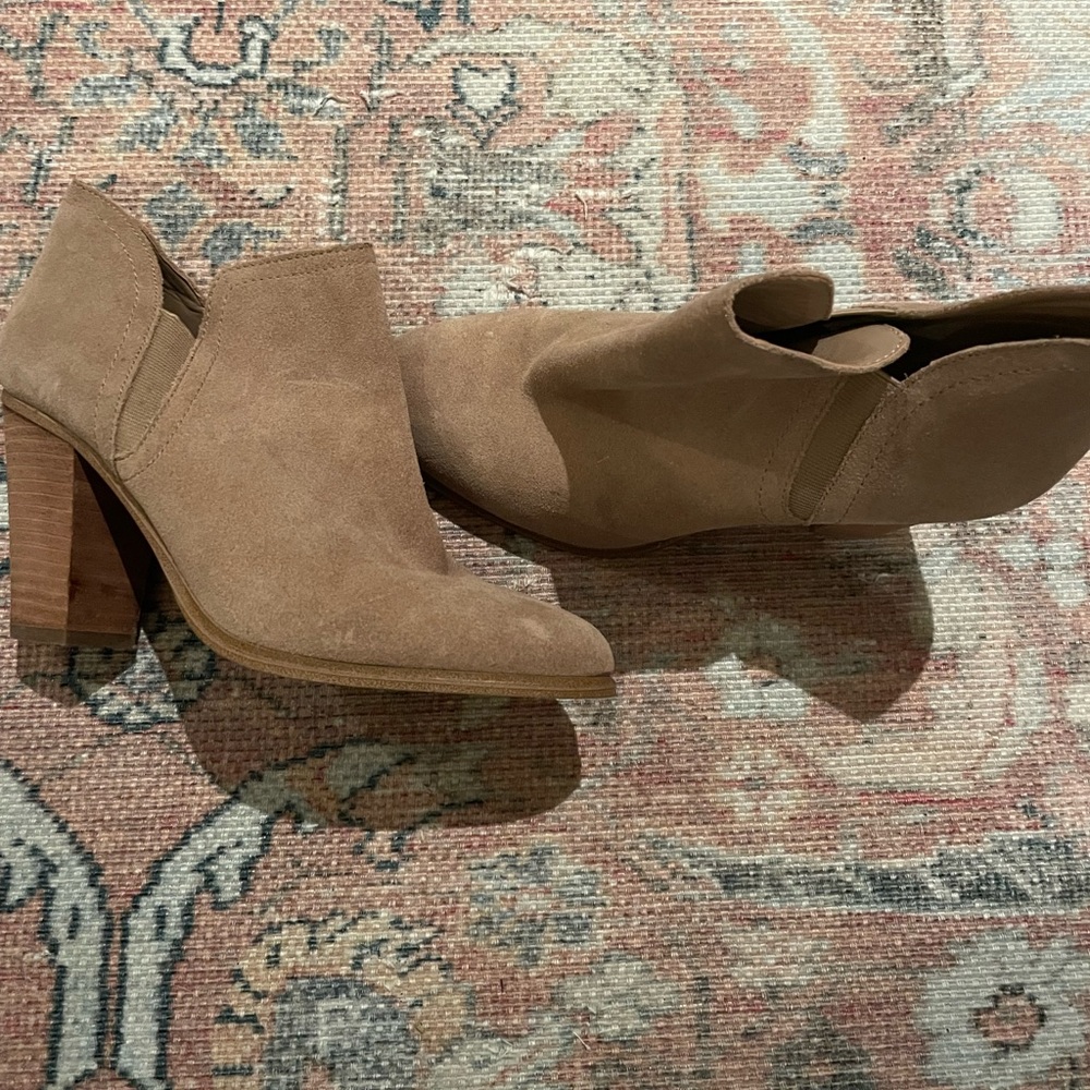 Vince Camuto beige genuine suede heeled booties